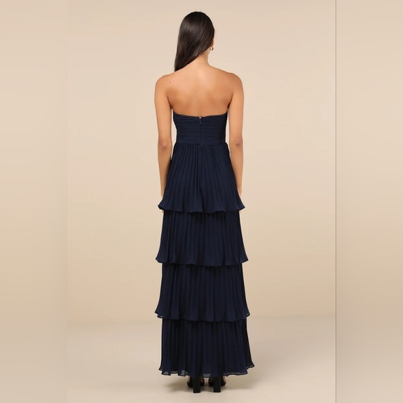 Lulus Seriously Sensational Navy Blue Strapless Tiered Maxi Dress Wedding Party - Picture 5 of 8